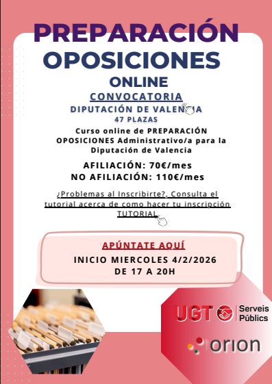 En este momento estás viendo Curso on line: Preparación de oposiciones para plazas de administrativas/os en la Diputación de Valencia (47 plazas)