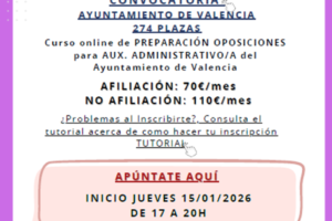 Curso on line: Preparación de oposiciones para auxiliar administrativo/a en el Ayuntamiento de València (274 plazas)