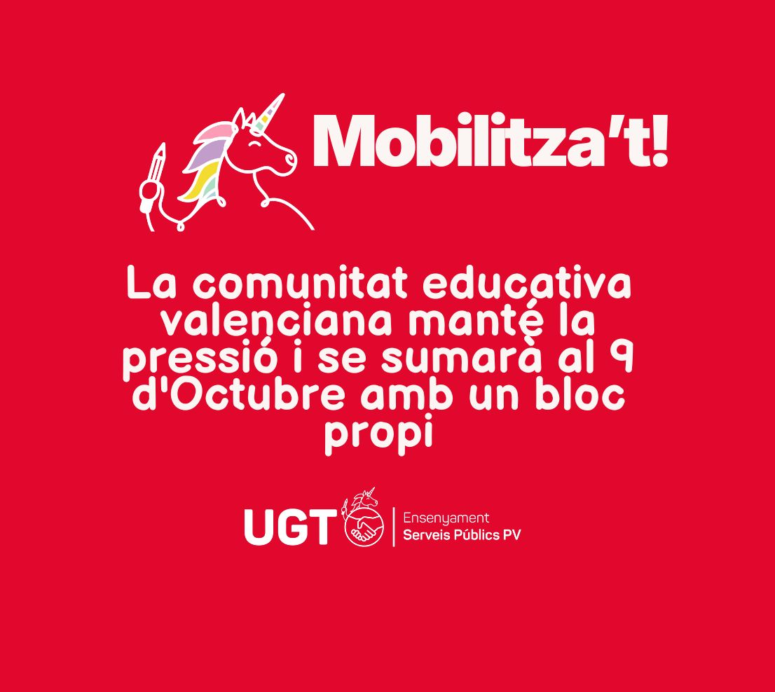 En este momento estás viendo La comunitat educativa valenciana manté la pressió i se sumarà al 9 d’Octubre amb un bloc propi