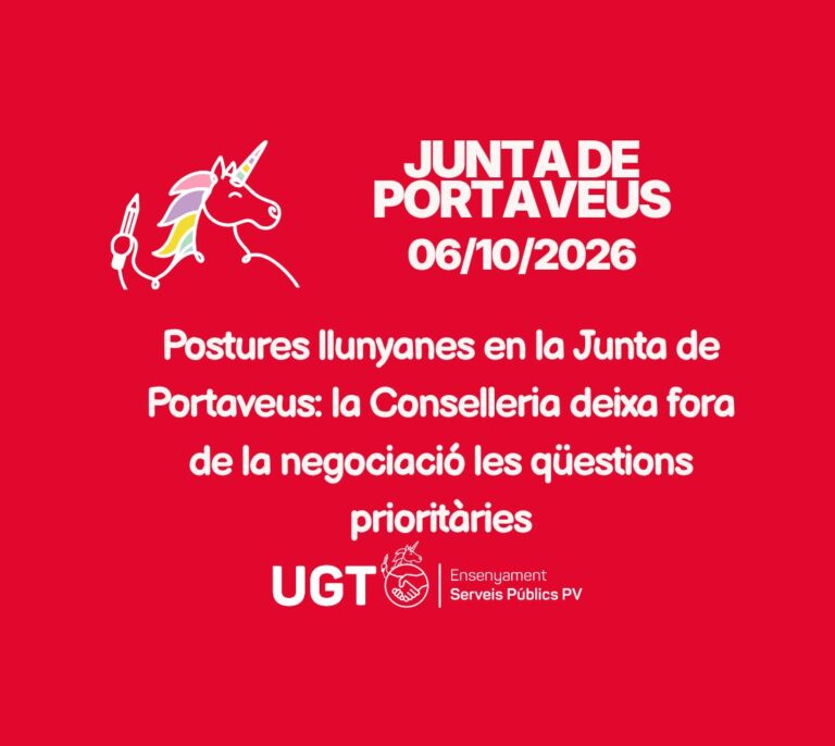 Lee más sobre el artículo UGT denuncia que el calendari de negociació de la Conselleria d’Educació deixa fora les qüestions prioritàries