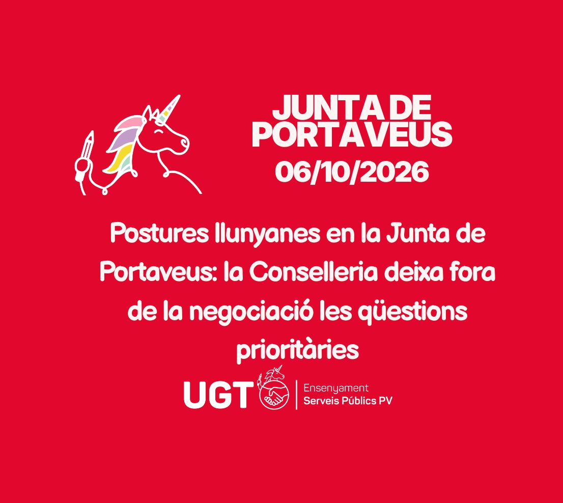 En este momento estás viendo UGT denuncia que el calendari de negociació de la Conselleria d’Educació deixa fora les qüestions prioritàries